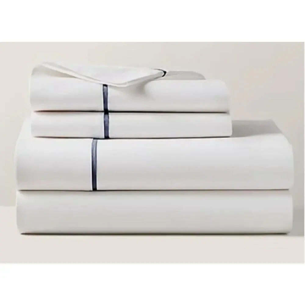 NEW Ralph Lauren King Flat Sheet Palmer White Polo Navy Organic Cotton Old Money